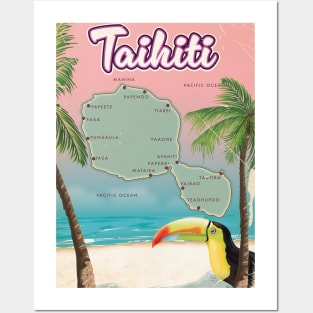 Tahiti Retro travel map Posters and Art